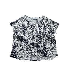 NICHOLE MILLER BLACK & WHITE TROPICAL PRINT / LINEN Blouse Size 1X New